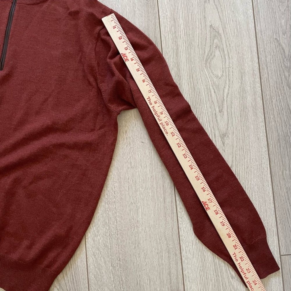 Peter Millar Merino Wool Quarter Zip Pullover Sweater Men L Orange-Red Mock Neck - Picture 3 of 11